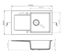 Granisil Granitový dřez s odkapem Fabero 770.0 Barva: černý granit