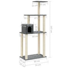 Vidaxl Škrabadlo pro kočky se sisalovými sloupky tmavě šedé 147 cm