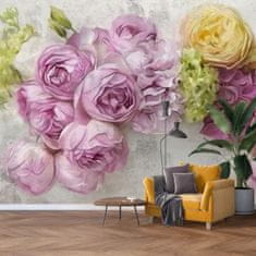 LuxusniObrazy.cz Fototapeta - Květy na zdi v pastelových barvách 147x102 cm