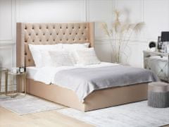 Beliani Sametová postel s úložným prostorem180 x 200 cm béžová LUBBON