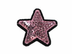 Kraftika 2ks růžová sv. nažehlovačka hvězda s flitry
