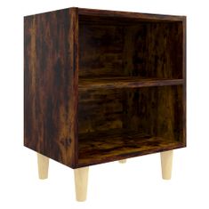 Greatstore Noční stolek masivní dřevěné nohy kouřový dub 40 x 30 x 50 cm