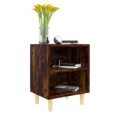 Greatstore Noční stolek masivní dřevěné nohy kouřový dub 40 x 30 x 50 cm