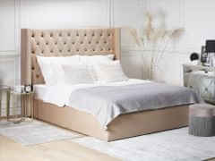 Beliani Sametová postel s úložným prostorem160 x 200 cm béžová LUBBON