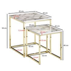 Bruxxi Odkládací stolek Sinsay (SADA 2 ks), zlatá / mramor