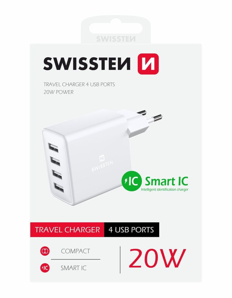 SWISSTEN SÍŤOVÝ ADAPTÉR 4x USB 4A 20W 22053100, bílý