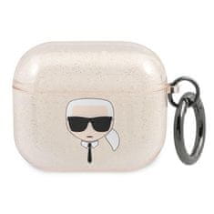 Karl Lagerfeld KLA3UKHGD pouzdro na AirPods 3. Generace Gold glitter Karl`s head