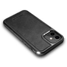 iCARER kožené pouzdro na iPhone 12 Mini 5.4" Oil wax real leather back cover Black