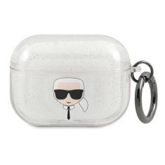 Karl Lagerfeld KLAPUKHGS pouzdro na AirPods PRO Silver glitter Karl`s head