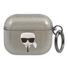 Karl Lagerfeld KLA3UKHGK pouzdro na AirPods 3. Generace Black glitter Karl`s head