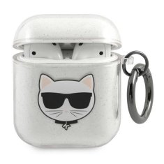 Karl Lagerfeld KLA2UCHGS pouzdro na AirPods 2. Generace / 1. Generace Silver glitter Choupette