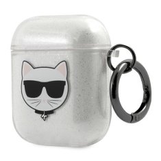 Karl Lagerfeld KLA2UCHGS pouzdro na AirPods 2. Generace / 1. Generace Silver glitter Choupette