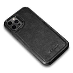 iCARER kožené pouzdro na iPhone 12 MAX 6.7" Oil wax real leather back cover Black