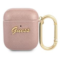 Guess GUA2SASMP pouzdro na AirPods 2. Generace / 1. Generace pink Saffiano Script Metal Collection