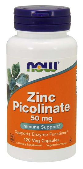 NOW Foods Zinc Picolinate (zinek pikolinát), 50 mg, 120 rostlinných kapslí