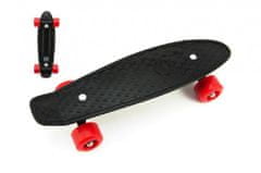 Teddies Skateboard - pennyboard 43cm, nosnost 60kg kovové osy, černá, červená kola