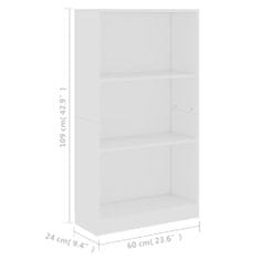 Vidaxl 3patrová knihovna bílá 60 x 24 x 108 cm dřevotříska