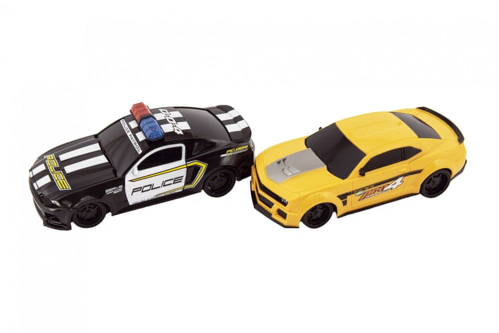 Teddies Auto RC 2ks policejní honička plast žluté 18cm na dálk. ovl. na bat. se světlem v krabici 36x22x12