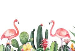 LuxusniObrazy.cz Fototapeta - Plameňáci v kaktusech, aquarel 294x204 cm