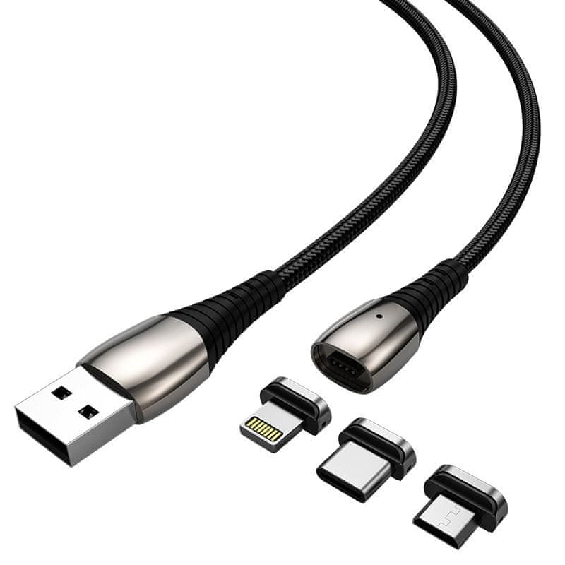 CUBE1 magnetický datový kabel 3v1 3A, 1m LM06-1745B, černý