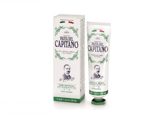 Pasta Del Capitano CAPITANO 1905 NATURAL HERBS - premium zubní pasta bylinná s mikrogranulemi 75 ml + DÁREK ZDARMA pasta 15 ml