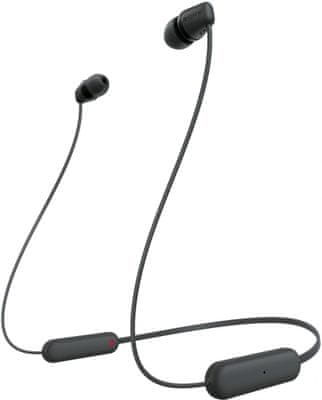 přenosná Bluetooth 5.0 sluchátka sony wic100 šťavnatý zvuk čistě vyladěný mikrofon pro handsfree 25h provoz na nabití tlačítkové ovládání pohodlná krásný moderní design odolná vodě rychlé párování mobilní aplikace úprava zvuku na míru