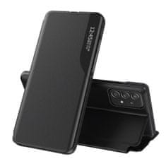 HURTEL ECO LEATHER VIEW CASE, ELEGANTNÍ POUZDRO S CHLOPNÍ A FUNKCÍ STOJÁNKU PRO SAMSUNG GALAXY A73, ČERNÉ