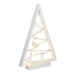Solight 1V221 LED dřevěný vánoční stromek s ozdobami, 15LED, přírodní dřevo, 37cm, 2x AA