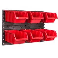 botle Nástěnný panel na nářadí 57,6 x 39 cm s 6 ks. Krabice závěsný Červené Boxy Skladovací systém