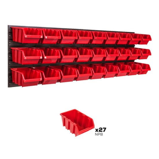 botle Nástěnný panel na nářadí 115,2 x 39 cm s 27 ks. Krabice závěsný Červené Boxy Skladovací systém