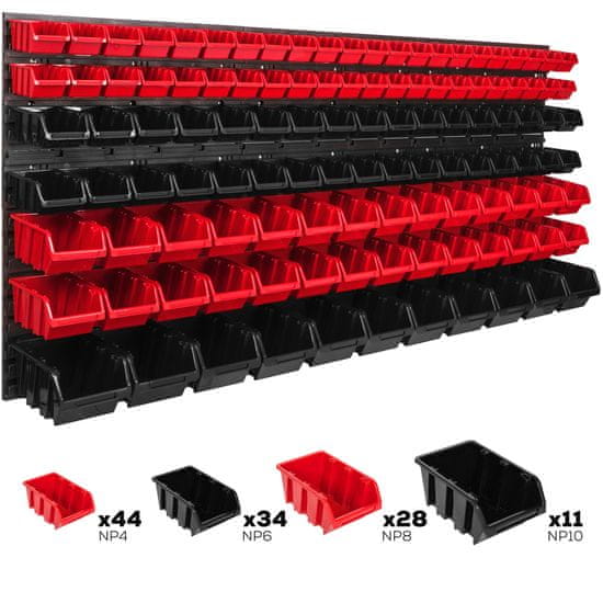 botle Nástěnný panel na nářadí 173,4 x 78 cm s 117 ks. Krabice závěsný Červené a Černé Stohovatelné Boxy