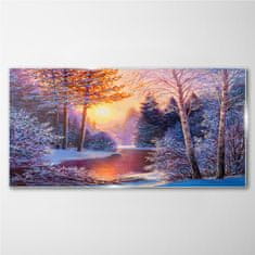 COLORAY.CZ Obraz na skle Snow River Sunset River 100x50 cm