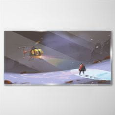 COLORAY.CZ Obraz na skle Hory Snow Helicopter 120x60 cm