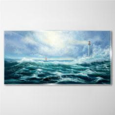 COLORAY.CZ Obraz na skle Storm vlny Lighthouse 100x50 cm