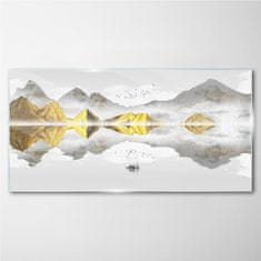 COLORAY.CZ Obraz na skle Abstrakce Jezero hory 120x60 cm