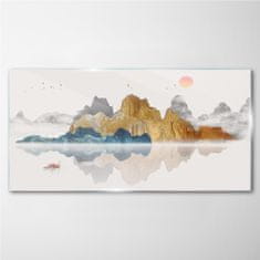 COLORAY.CZ Obraz na skle Abstrakce Jezero hory 100x50 cm