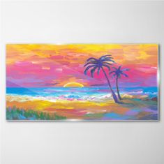 COLORAY.CZ Obraz na skle Pláž Palm Sunset 100x50 cm