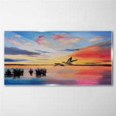 COLORAY.CZ Obraz na skle Lake Birds Sunset 100x50 cm