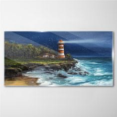 COLORAY.CZ Obraz na skle Lighthouse pobřeží vlny 100x50 cm