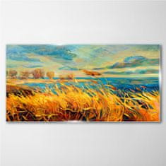 COLORAY.CZ Obraz na skle Pole Sky Sea Stromy 100x50 cm