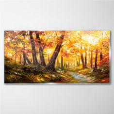 COLORAY.CZ Obraz na skle Podzimní Lesní listy přírody 120x60 cm