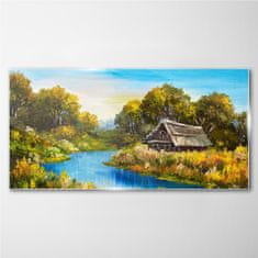 COLORAY.CZ Obraz na skle Lesní řeka Sky Cottage 120x60 cm