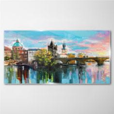 COLORAY.CZ Obraz na skle Město řeka most obloha 120x60 cm