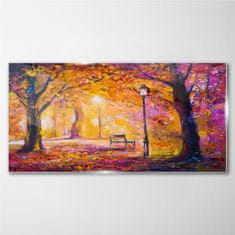 COLORAY.CZ Obraz na skle Lesní park Stromy lampa lavice 140x70 cm