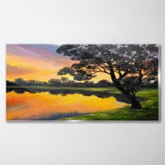 COLORAY.CZ Obraz na skle Lake Forest Sunset 120x60 cm