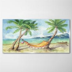 COLORAY.CZ Obraz na skle Beach Palm Sea Hammock 120x60 cm