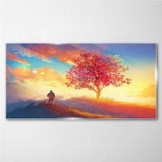 COLORAY.CZ Obraz na skle Hill Sunset Tree 100x50 cm