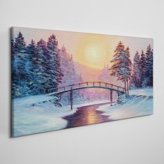 COLORAY.CZ Obraz na plátně Malování zimní stromy most 120x60 cm