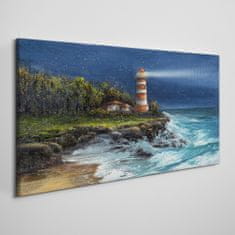 COLORAY.CZ Obraz na plátně Lighthouse pobřeží vlny 120x60 cm