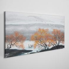 COLORAY.CZ Obraz na plátně Hory stromy lodě 120x60 cm